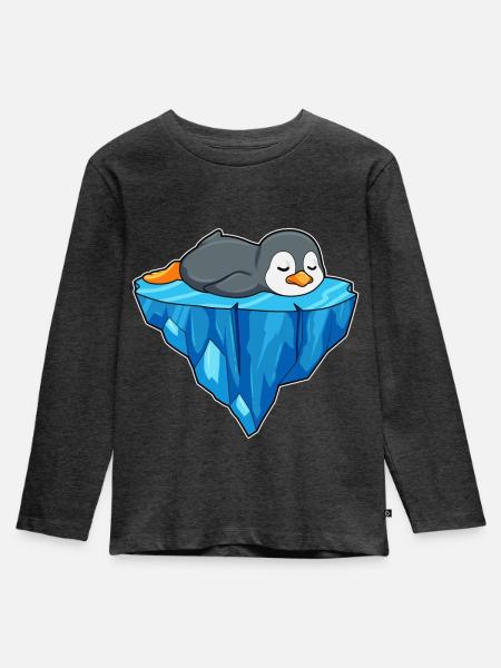 Pinguin Eisscholle - Kinder Premium Bio Langarmshirt - Anthrazit meliert