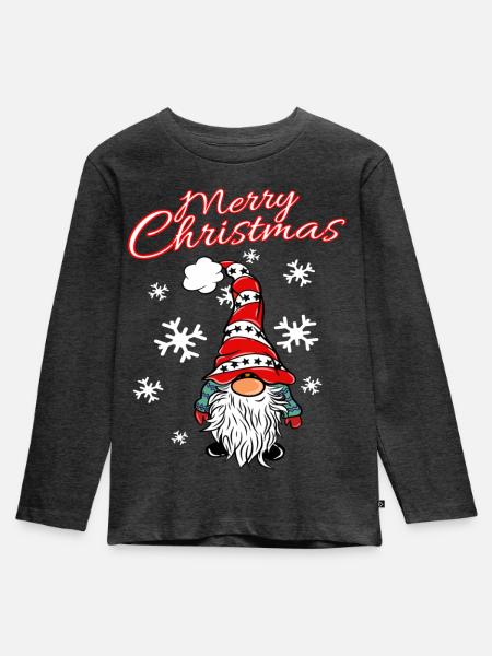 Wichtel Weihnachts Gnom - Kinder Premium Bio Langarmshirt - Anthrazit meliert