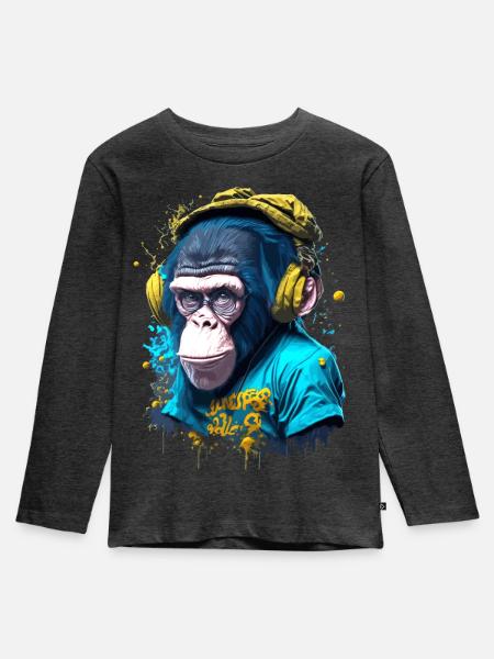 Kultiger Affe - Kinder Premium Bio Langarmshirt - Anthrazit meliert