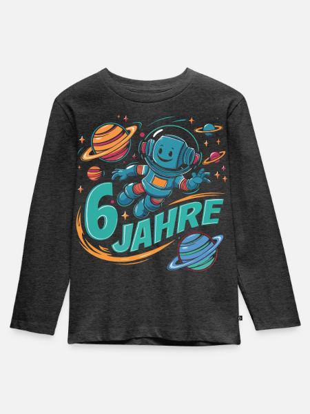 6 Jahre Kleiner Roboter als Astronaut im Weltraum - Kinder Premium Bio Langarmshirt - Anthrazit meliert