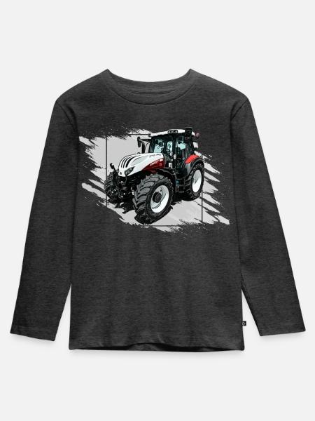 Steyr Traktor - Kinder Premium Bio Langarmshirt - Anthrazit meliert