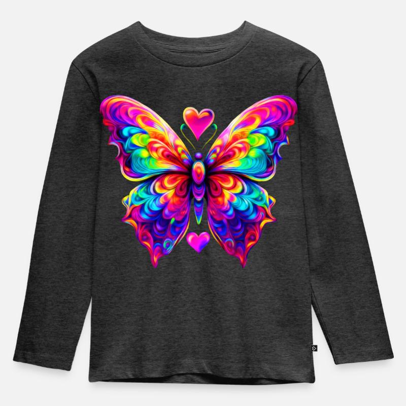 Bunter psychedelischer Schmetterling - Kinder Premium Bio Langarmshirt - Anthrazit meliert