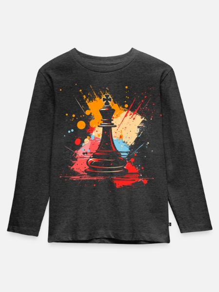 Schachfiguren Graffiti - Kinder Premium Bio Langarmshirt - Anthrazit meliert