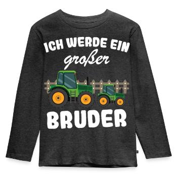 Nachwuchs Verkünden | Ich Werde Großer Bruder 2027 - Kinder Premium Bio Langarmshirt - Anthrazit meliert - Vorne - AI Model Kid Male (0cm)