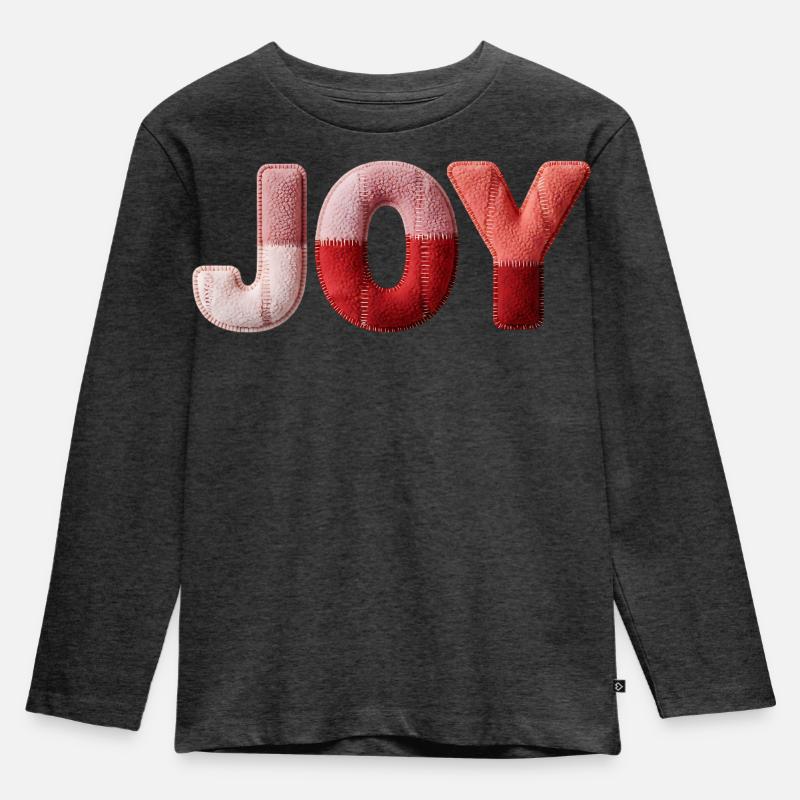 Patchwork Joy Freude und Happiness Design - Kinder Premium Bio Langarmshirt - Anthrazit meliert
