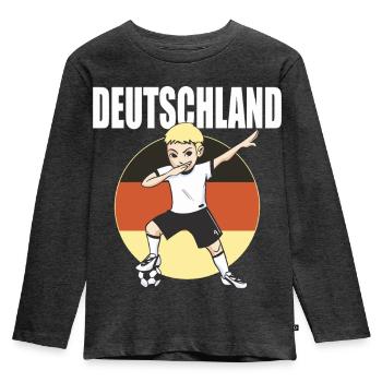Deutschland Fussball Fan Shirt 2026 Fußball Trikot - Kinder Premium Bio Langarmshirt - Anthrazit meliert - Vorne - AI Model Kid Male (0cm)