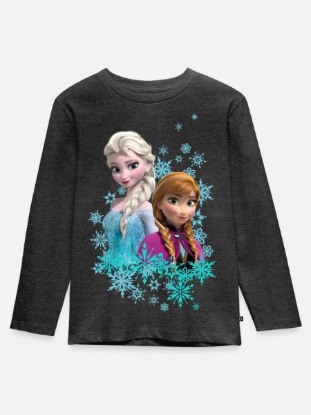 Frozen Anna & Elsa Umgeben Von Schneeflocken - Kinder Premium Bio Langarmshirt - Anthrazit meliert