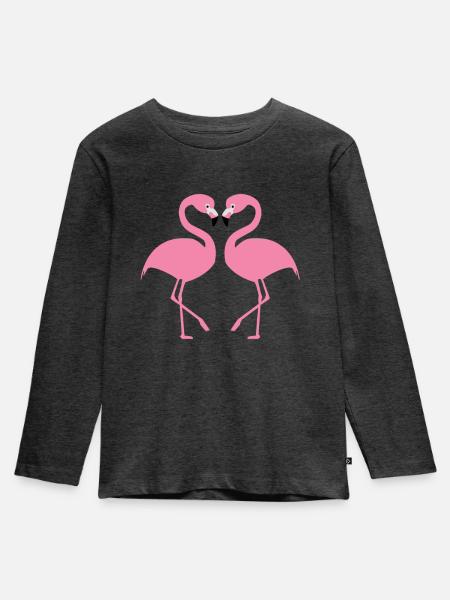 Flamingos - Kinder Premium Bio Langarmshirt - Anthrazit meliert