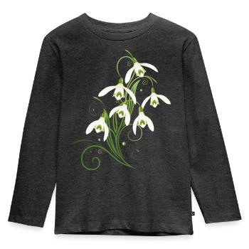 Zarte Schneeglöckchen mit Ornamenten und Ranken - Kinder Premium Bio Langarmshirt - Anthrazit meliert - Vorne - AI Model Kid Male (0cm)