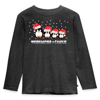 Weihnachten = Familie / X Mas / Pinguine / Schnee - Kinder Premium Bio Langarmshirt - Anthrazit meliert - Vorne - AI Model Kid Male (0cm)