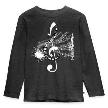 Notenwirbel und Partitur-Splash - Kinder Premium Bio Langarmshirt - Anthrazit meliert - Vorne - AI Model Kid Male (0cm)