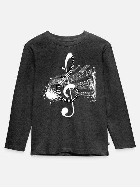 Notenwirbel und Partitur-Splash - Kinder Premium Bio Langarmshirt - Anthrazit meliert