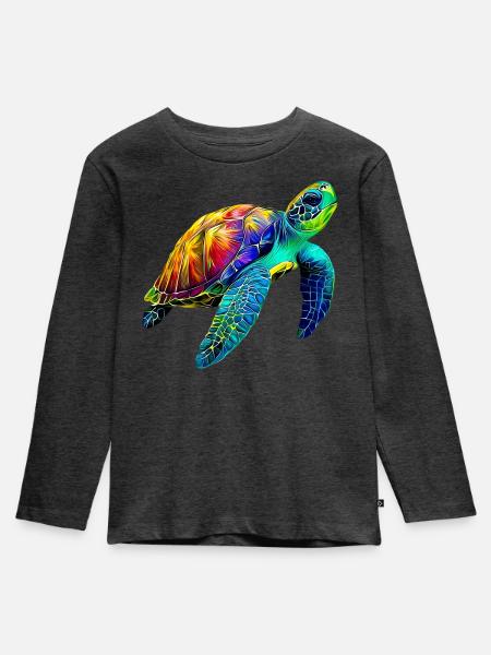 Meeresschildkröte - Kinder Premium Bio Langarmshirt - Anthrazit meliert
