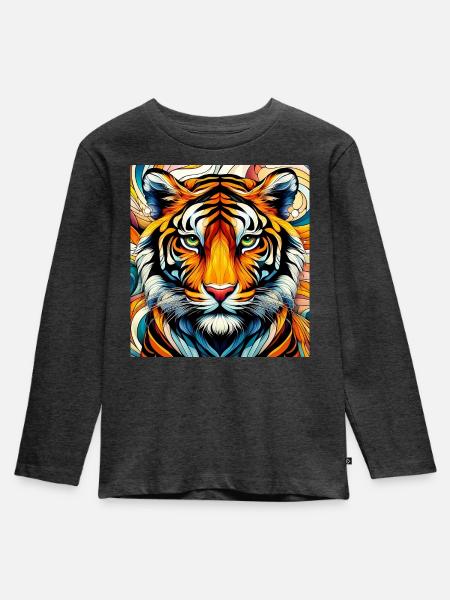 Tiger - Kinder Premium Bio Langarmshirt - Anthrazit meliert