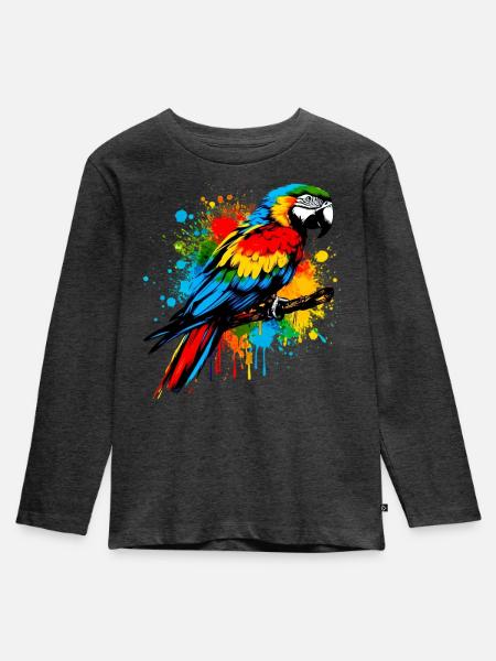Papagei - Kinder Premium Bio Langarmshirt - Anthrazit meliert