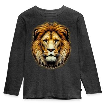 Löwe - Kinder Premium Bio Langarmshirt - Anthrazit meliert - Vorne - AI Model Kid Male (0cm)