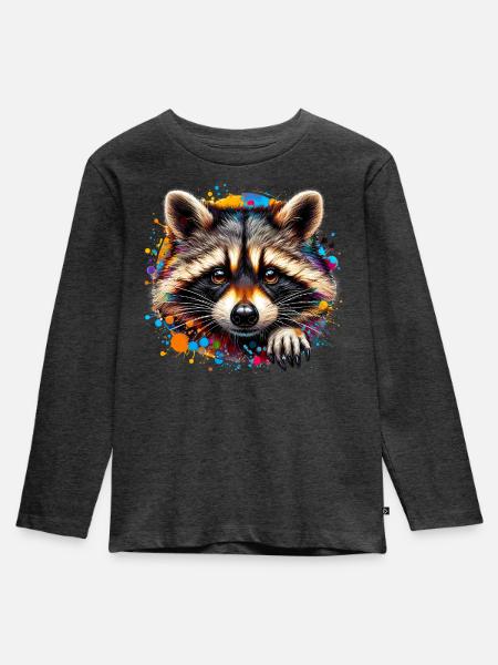 Waschbär - Kinder Premium Bio Langarmshirt - Anthrazit meliert