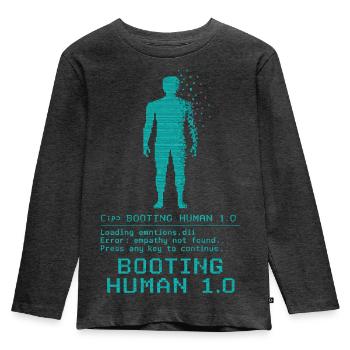 Booting Human 1.0 Empathy Error - Kinder Premium Bio Langarmshirt - Anthrazit meliert - Vorne - AI Model Kid Male (0cm)