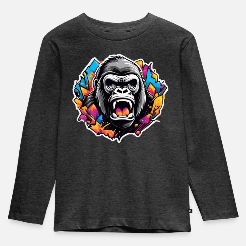 Gorilla-Graffiti leuchten - Kinder Premium Bio Langarmshirt - Anthrazit meliert