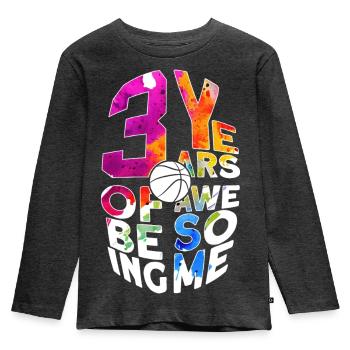 3 YEARS OF BEING AWESOME BASKETBALL 3. GEBURTSTAG - Kinder Premium Bio Langarmshirt - Anthrazit meliert - Vorne - AI Model Kid Male (0cm)