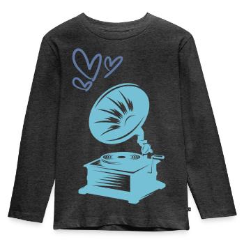 Music Gramophone Retro - Kids' Premium Longsleeve Shirt - heather anthracite - Front - AI Model Kid Male (0cm)