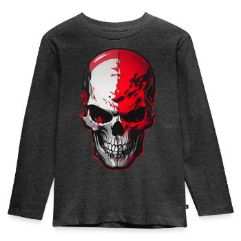 Totenkopf - Kinder Premium Bio Langarmshirt - Anthrazit meliert - Vorne - AI Model Kid Male (0cm)