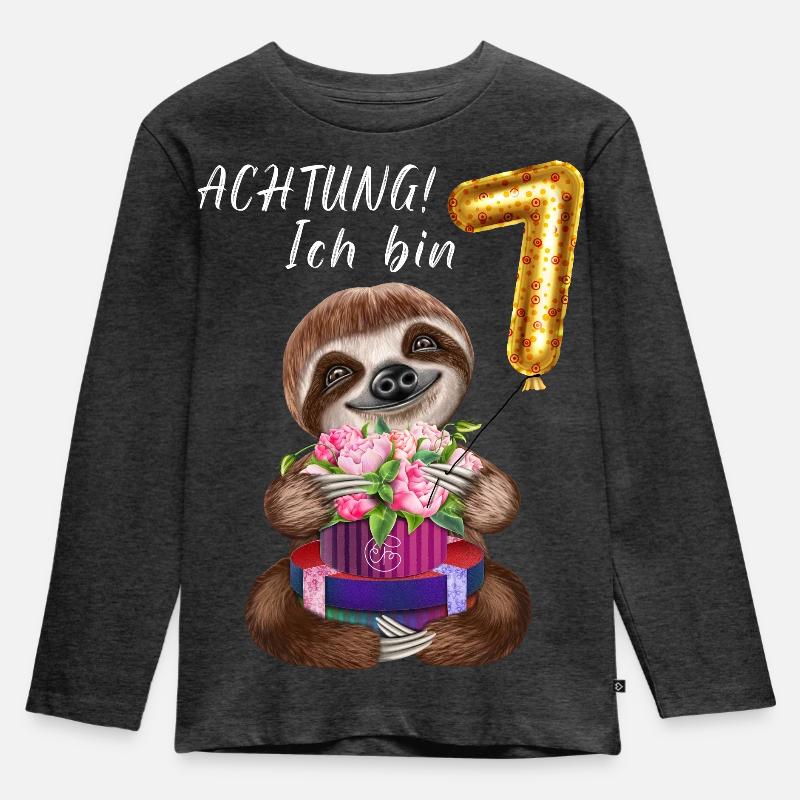 Ich bin sieben Faultier zum 7. Geburtstag - Kinder Premium Bio Langarmshirt - Anthrazit meliert