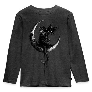 Gothic Black Cat Bat Wings Crescent Moon Dark - Kids' Premium Longsleeve Shirt - heather anthracite - Front - AI Model Kid Male (0cm)