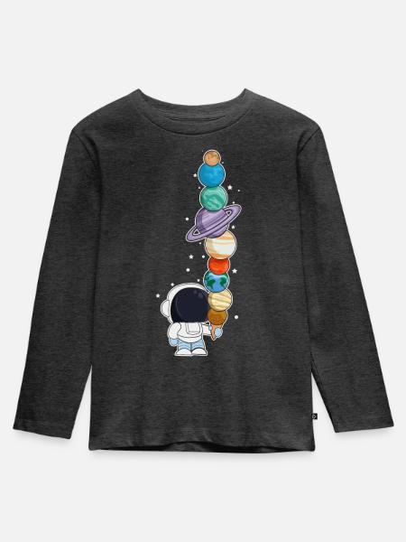 Astronaut mit Eis - Kinder Premium Bio Langarmshirt - Anthrazit meliert
