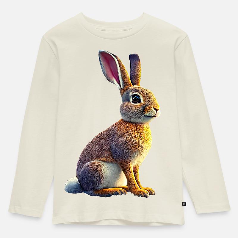 Hase-Feldhase - Kinder Premium Bio Langarmshirt - Naturweiß