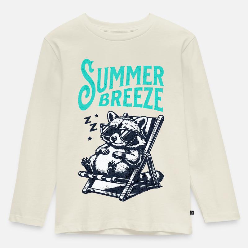 Waschbär Sommer - Kinder Premium Bio Langarmshirt - Naturweiß