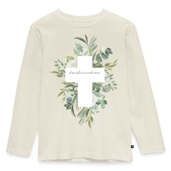 Confirmation Gift – Floral Cross Design - Kids' Premium Longsleeve Shirt - off white - Front - AI Model Kid Female (0cm)