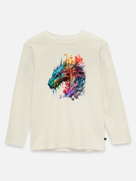 Aquarell Drache - Kinder Premium Bio Langarmshirt - Naturweiß
