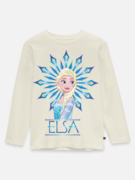Frozen Elsa Mit Eiskristallen Und Schriftzug - Kinder Premium Bio Langarmshirt - Naturweiß