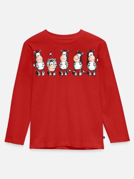 Funny Zebras - Zebra - Kinder Premium Bio Langarmshirt - Rot