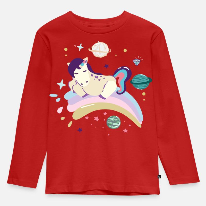 Cosmic Dream Einhorn auf Regenbogen - Kinder Premium Bio Langarmshirt - Rot