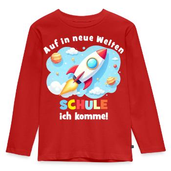 Rakete ins neue Schuljahr - Kinder Premium Bio Langarmshirt - Rot - Vorne - AI Model Kid Female (0cm)