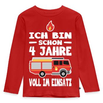 4 Geburtstag Feuerwehr Geschenk Junge 4 Jahre - Kinder Premium Bio Langarmshirt - Rot - Vorne - AI Model Kid Female (0cm)