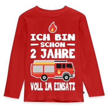 2 Geburtstag Feuerwehr Geschenk Junge 2 Jahre - Kinder Premium Bio Langarmshirt - Rot - Vorne - AI Model Kid Female (0cm)