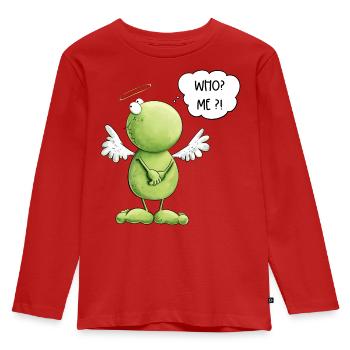 Frosch Engel Unschuld Who Me Spruch - Kinder Premium Bio Langarmshirt - Rot - Vorne - AI Model Kid Female (0cm)