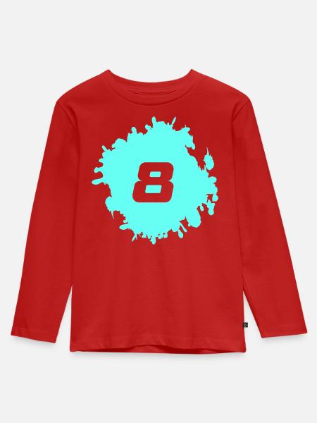 Neon Acht Splatter Design - Kinder Premium Bio Langarmshirt - Rot