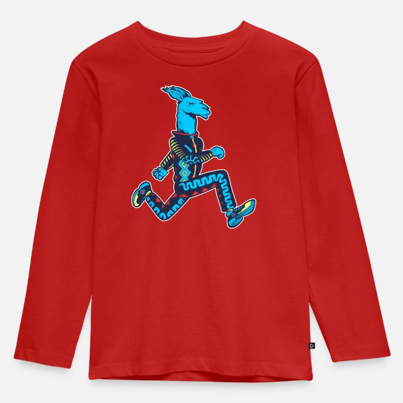 Blauer Lama-Läufer - Kinder Premium Bio Langarmshirt - Rot