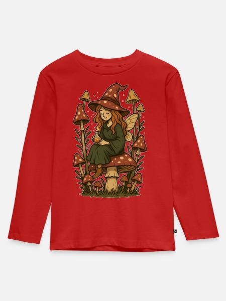 Märchenhafte Waldzauber-Fee - Kinder Premium Bio Langarmshirt - Rot