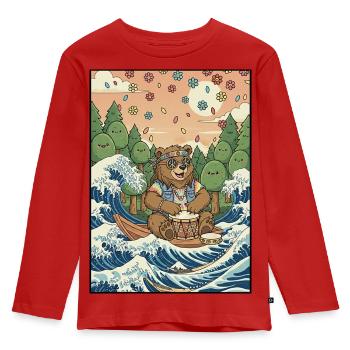 Kawaii Hippie Baer - Kinder Premium Bio Langarmshirt - Rot - Vorne - AI Model Kid Female (0cm)