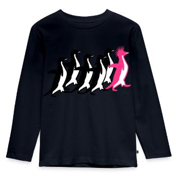 Pinguine Rudel - Kinder Premium Bio Langarmshirt - Navy - Vorne - AI Model Kid Female (0cm)