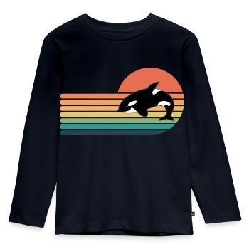 Orca Retro Stil Männer Frauen Neuheit Vintage Lustig - Kinder Premium Bio Langarmshirt - Navy - Vorne - AI Model Kid Female (0cm)