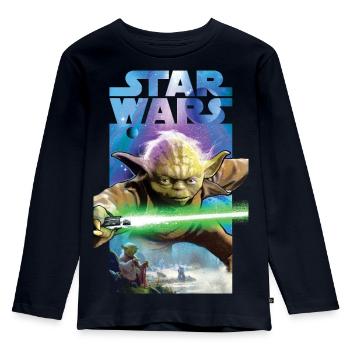 Star Wars Meister Yoda Und Grünes Lichtschwert - Kinder Premium Bio Langarmshirt - Navy - Vorne - AI Model Kid Female (0cm)