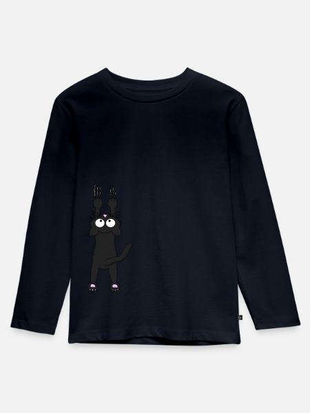 Schwarze Katze - Kinder Premium Bio Langarmshirt - Navy