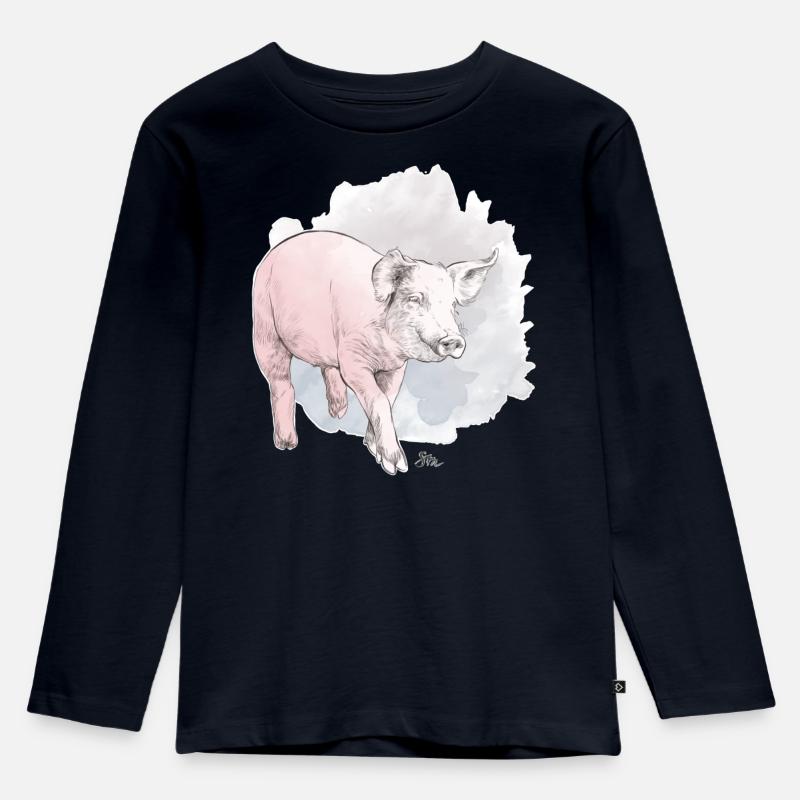 Cochon mignon devant une masse colorée - T-shirt manches longues Premium Enfant - bleu marine
