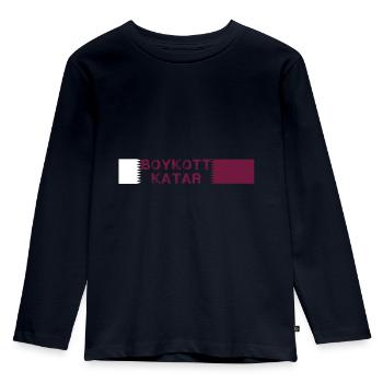 Boycott Qatar,Qatar,Flag, World Cup,Writing - Kids' Premium Longsleeve Shirt - navy - Front - AI Model Kid Female (0cm)
